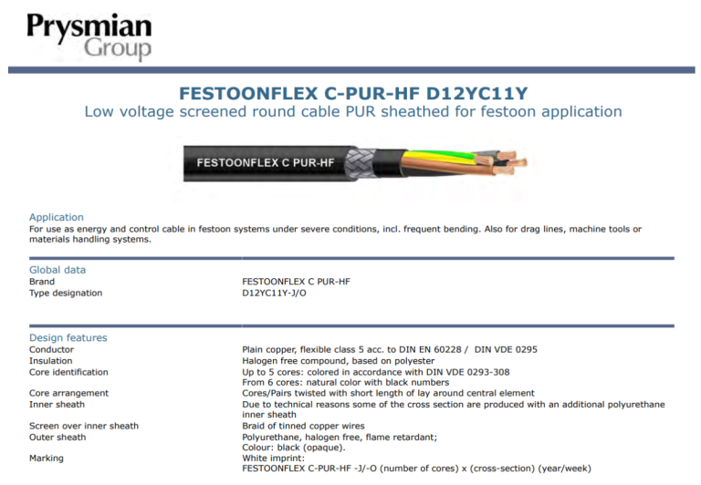 FESTOONFLEX C-PUR-HF D12YC11Y Low voltage screened round cable